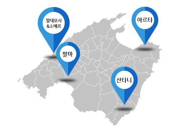 마요르카 지도 - 팔마, 소예르, 발데모사 위치